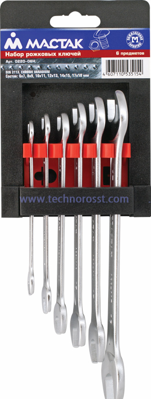 МАСТАК Набор рожковых ключей, 6-19 мм, 6 предметов 0220-06H